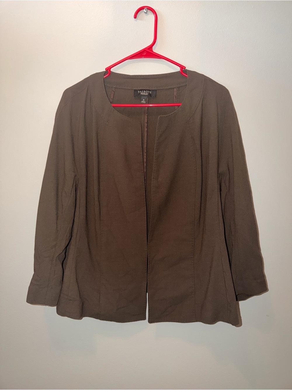 Minimalist Talbots women’s wool blend size 16 Olive Open-Front Collarless Jacket
